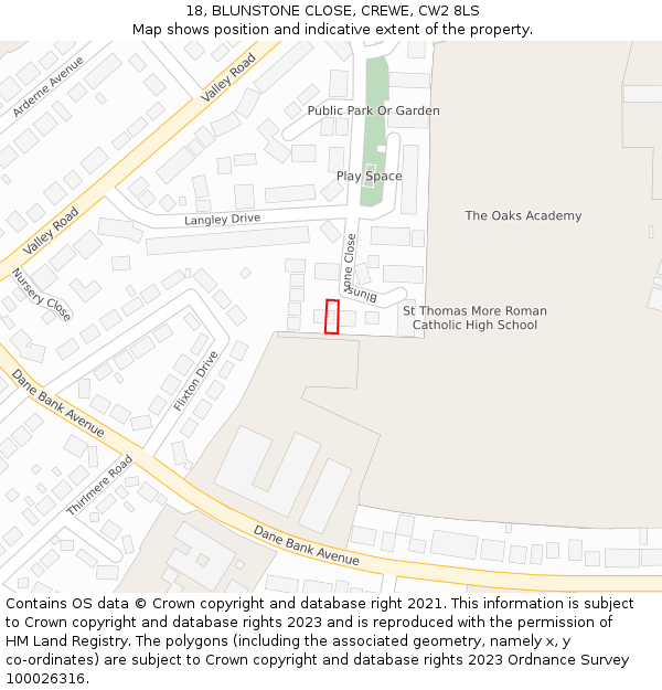 18, BLUNSTONE CLOSE, CREWE, CW2 8LS: Location map and indicative extent of plot