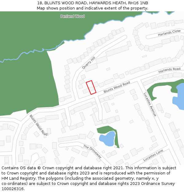 18, BLUNTS WOOD ROAD, HAYWARDS HEATH, RH16 1NB: Location map and indicative extent of plot