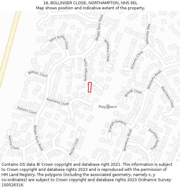18, BOLLINGER CLOSE, NORTHAMPTON, NN5 6EL: Location map and indicative extent of plot