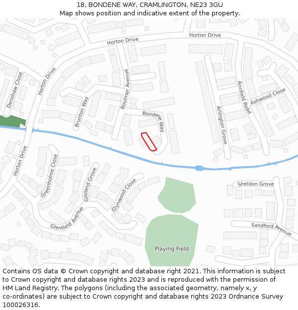 18, BONDENE WAY, CRAMLINGTON, NE23 3GU: Location map and indicative extent of plot