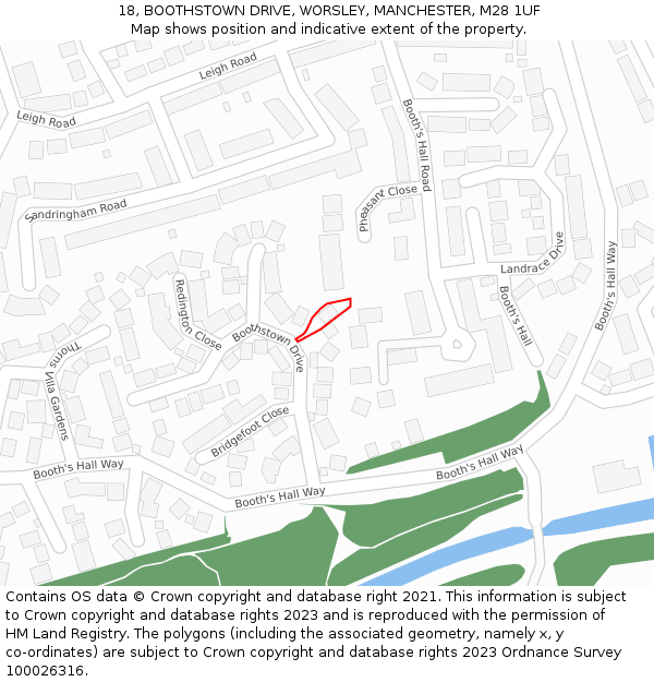 18, BOOTHSTOWN DRIVE, WORSLEY, MANCHESTER, M28 1UF: Location map and indicative extent of plot