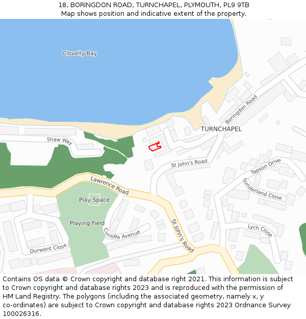 18, BORINGDON ROAD, TURNCHAPEL, PLYMOUTH, PL9 9TB: Location map and indicative extent of plot