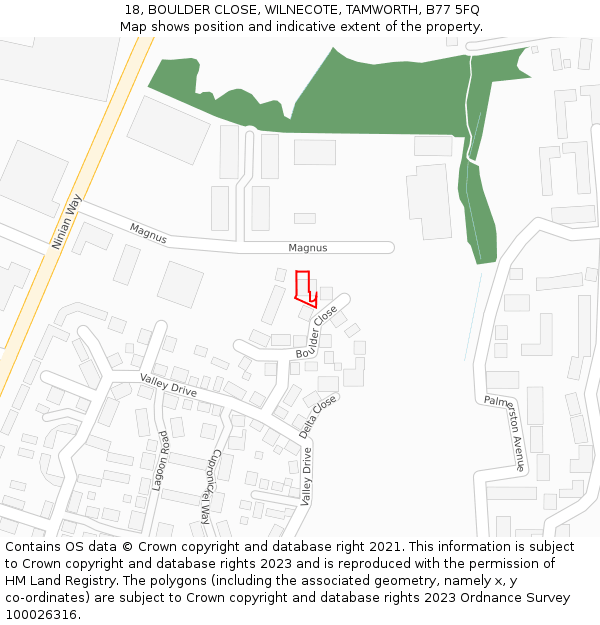 18, BOULDER CLOSE, WILNECOTE, TAMWORTH, B77 5FQ: Location map and indicative extent of plot