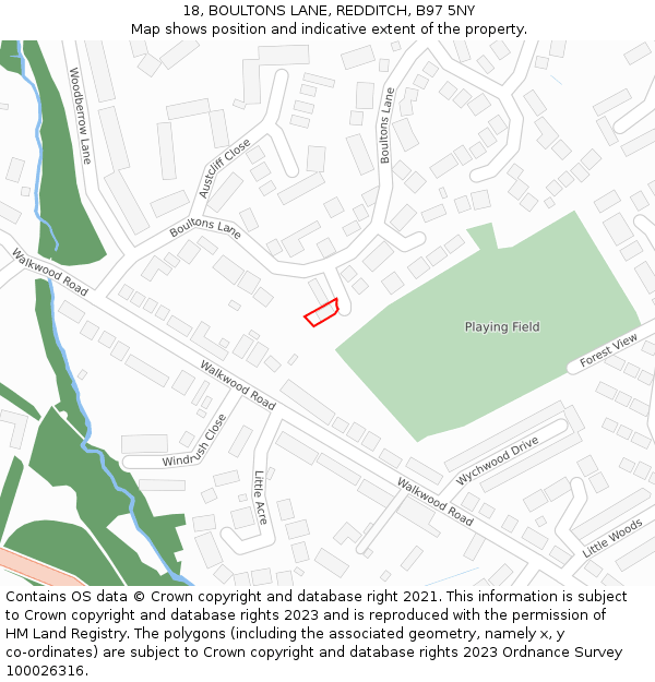 18, BOULTONS LANE, REDDITCH, B97 5NY: Location map and indicative extent of plot