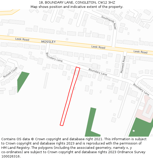 18, BOUNDARY LANE, CONGLETON, CW12 3HZ: Location map and indicative extent of plot