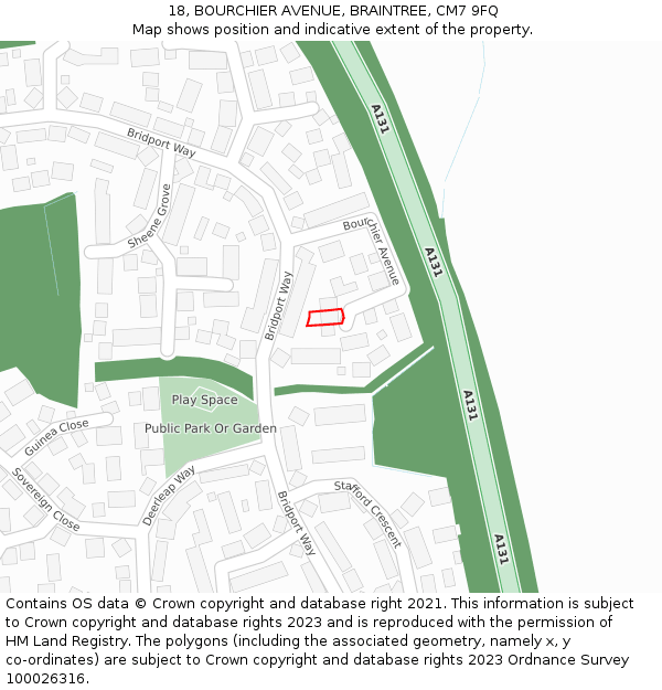 18, BOURCHIER AVENUE, BRAINTREE, CM7 9FQ: Location map and indicative extent of plot