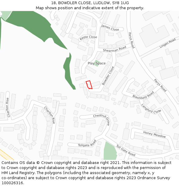 18, BOWDLER CLOSE, LUDLOW, SY8 1UG: Location map and indicative extent of plot