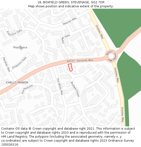 18, BOXFIELD GREEN, STEVENAGE, SG2 7DR: Location map and indicative extent of plot