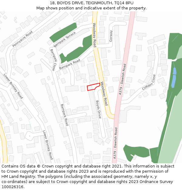18, BOYDS DRIVE, TEIGNMOUTH, TQ14 8PU: Location map and indicative extent of plot