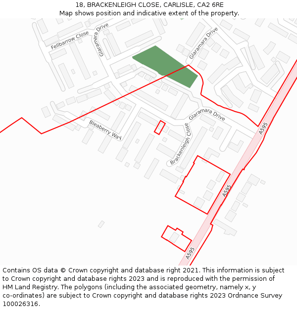 18, BRACKENLEIGH CLOSE, CARLISLE, CA2 6RE: Location map and indicative extent of plot