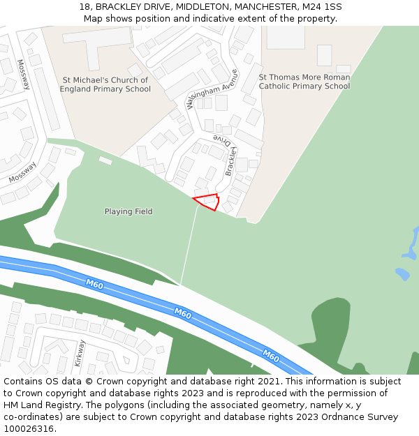 18, BRACKLEY DRIVE, MIDDLETON, MANCHESTER, M24 1SS: Location map and indicative extent of plot
