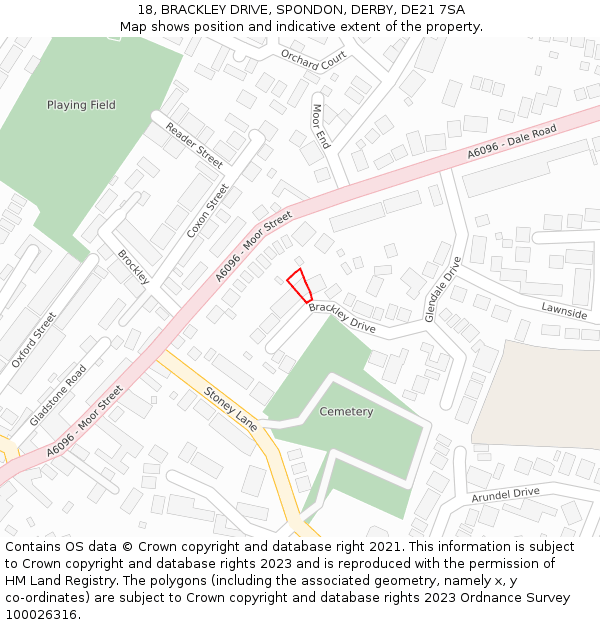 18, BRACKLEY DRIVE, SPONDON, DERBY, DE21 7SA: Location map and indicative extent of plot