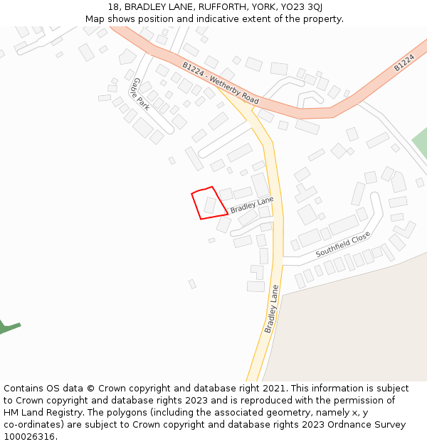 18, BRADLEY LANE, RUFFORTH, YORK, YO23 3QJ: Location map and indicative extent of plot