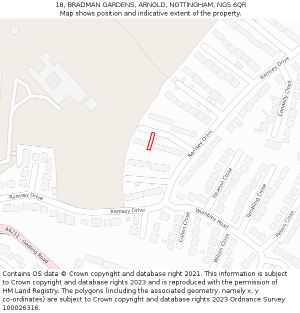 18, BRADMAN GARDENS, ARNOLD, NOTTINGHAM, NG5 6QR: Location map and indicative extent of plot