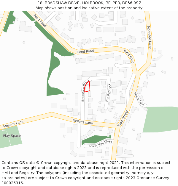 18, BRADSHAW DRIVE, HOLBROOK, BELPER, DE56 0SZ: Location map and indicative extent of plot