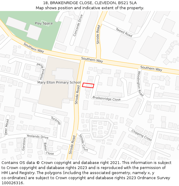 18, BRAIKENRIDGE CLOSE, CLEVEDON, BS21 5LA: Location map and indicative extent of plot