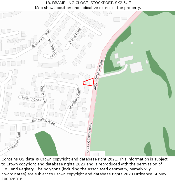 18, BRAMBLING CLOSE, STOCKPORT, SK2 5UE: Location map and indicative extent of plot