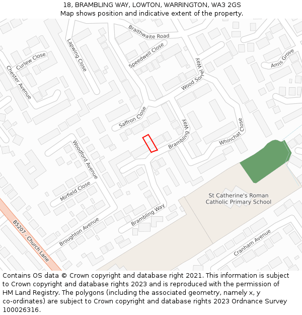 18, BRAMBLING WAY, LOWTON, WARRINGTON, WA3 2GS: Location map and indicative extent of plot