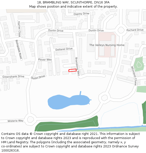 18, BRAMBLING WAY, SCUNTHORPE, DN16 3FA: Location map and indicative extent of plot
