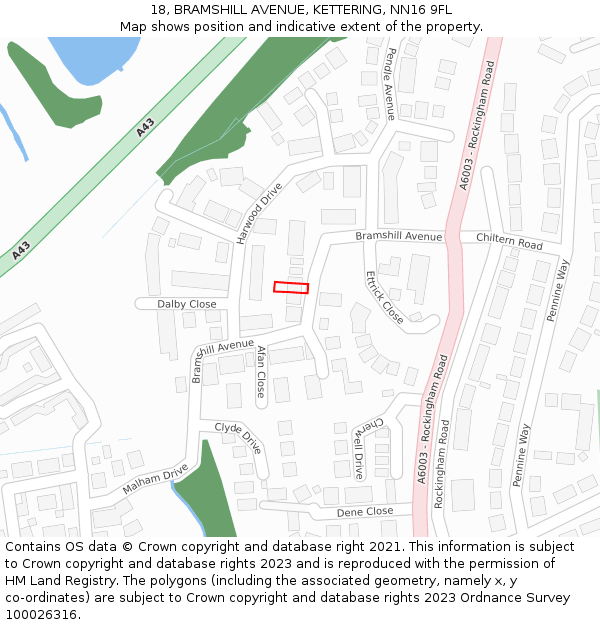 18, BRAMSHILL AVENUE, KETTERING, NN16 9FL: Location map and indicative extent of plot