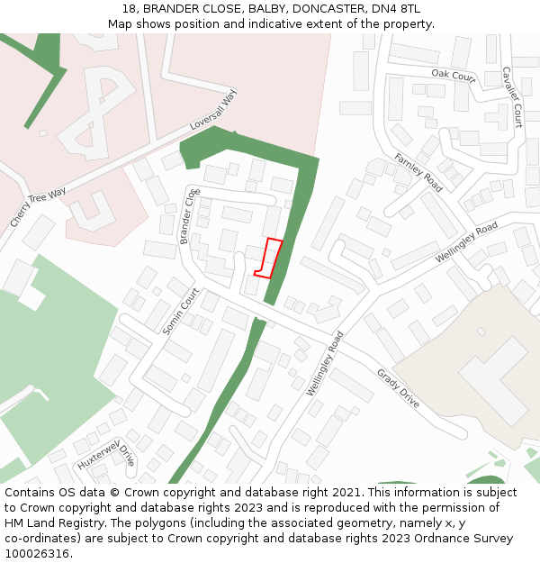 18, BRANDER CLOSE, BALBY, DONCASTER, DN4 8TL: Location map and indicative extent of plot