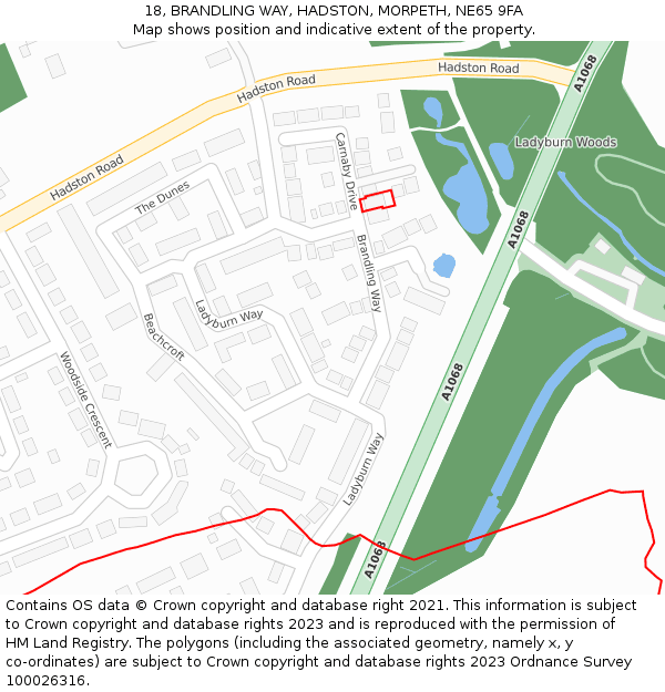18, BRANDLING WAY, HADSTON, MORPETH, NE65 9FA: Location map and indicative extent of plot