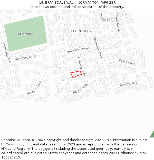 18, BRANSDALE WALK, NORMANTON, WF6 2SR: Location map and indicative extent of plot