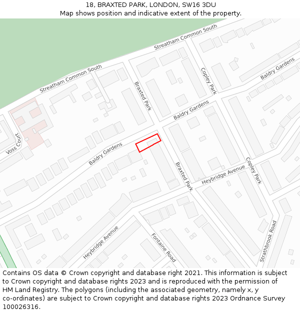 18, BRAXTED PARK, LONDON, SW16 3DU: Location map and indicative extent of plot