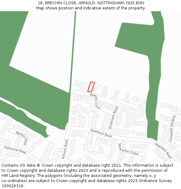 18, BRECHIN CLOSE, ARNOLD, NOTTINGHAM, NG5 8GN: Location map and indicative extent of plot