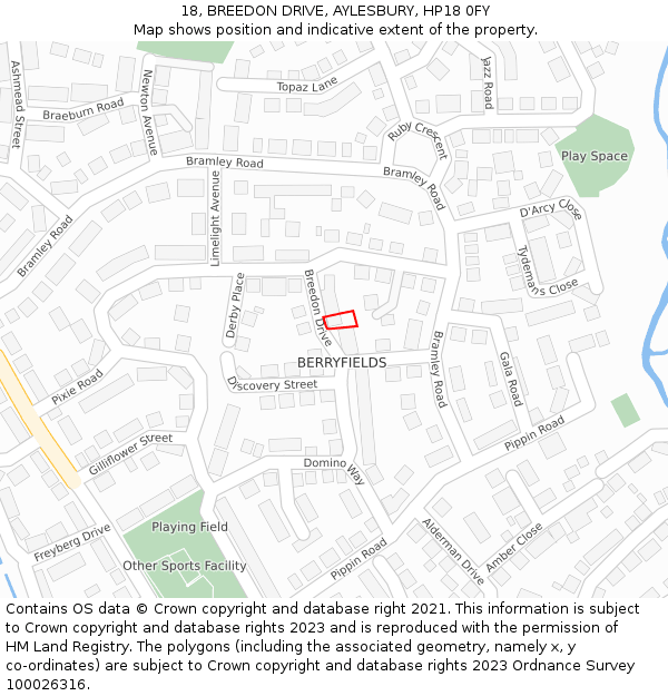18, BREEDON DRIVE, AYLESBURY, HP18 0FY: Location map and indicative extent of plot