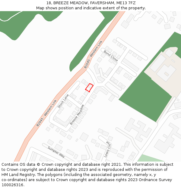 18, BREEZE MEADOW, FAVERSHAM, ME13 7FZ: Location map and indicative extent of plot