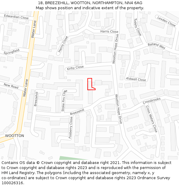 18, BREEZEHILL, WOOTTON, NORTHAMPTON, NN4 6AG: Location map and indicative extent of plot