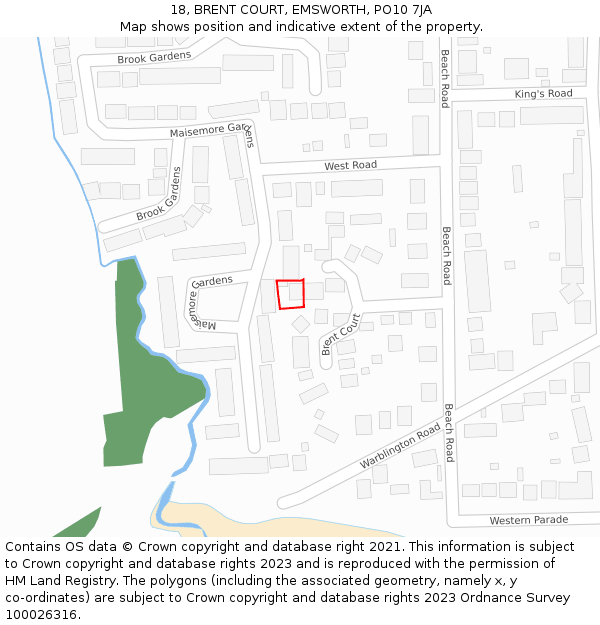 18, BRENT COURT, EMSWORTH, PO10 7JA: Location map and indicative extent of plot