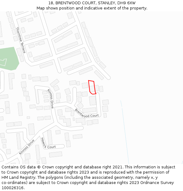 18, BRENTWOOD COURT, STANLEY, DH9 6XW: Location map and indicative extent of plot