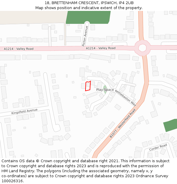 18, BRETTENHAM CRESCENT, IPSWICH, IP4 2UB: Location map and indicative extent of plot