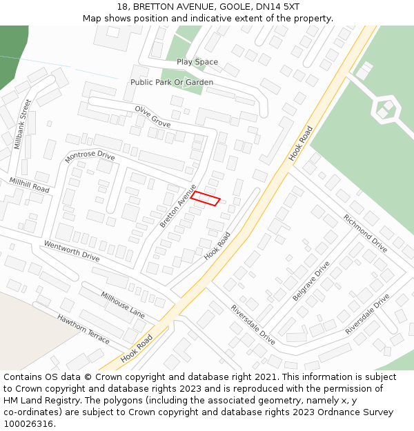 18, BRETTON AVENUE, GOOLE, DN14 5XT: Location map and indicative extent of plot