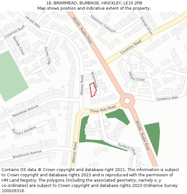 18, BRIARMEAD, BURBAGE, HINCKLEY, LE10 2PB: Location map and indicative extent of plot