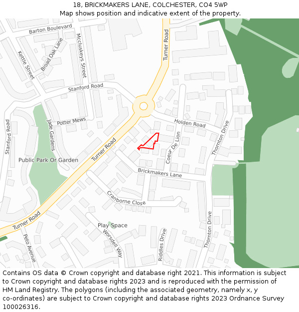 18, BRICKMAKERS LANE, COLCHESTER, CO4 5WP: Location map and indicative extent of plot