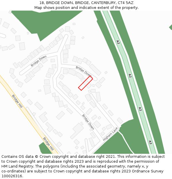 18, BRIDGE DOWN, BRIDGE, CANTERBURY, CT4 5AZ: Location map and indicative extent of plot