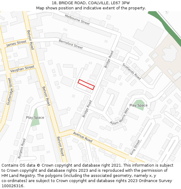 18, BRIDGE ROAD, COALVILLE, LE67 3PW: Location map and indicative extent of plot