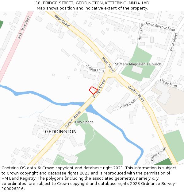 18, BRIDGE STREET, GEDDINGTON, KETTERING, NN14 1AD: Location map and indicative extent of plot