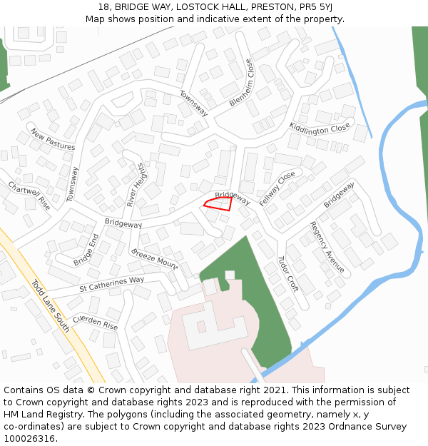 18, BRIDGE WAY, LOSTOCK HALL, PRESTON, PR5 5YJ: Location map and indicative extent of plot