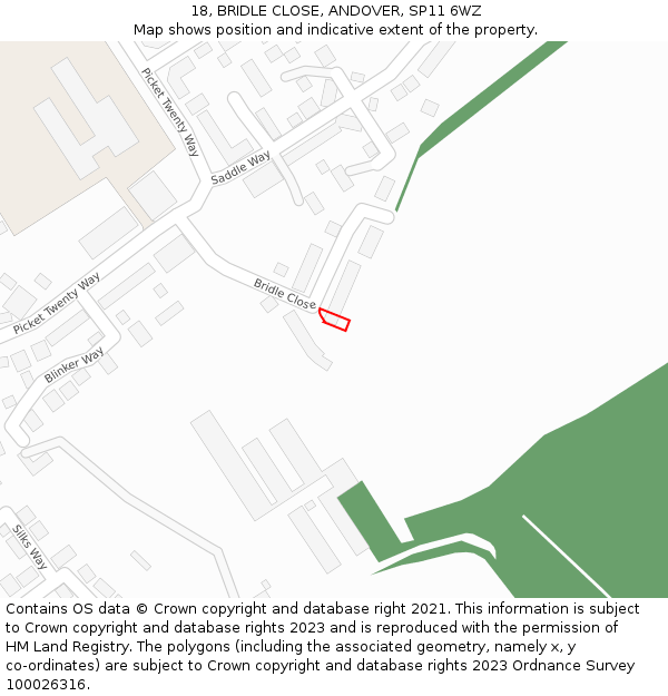 18, BRIDLE CLOSE, ANDOVER, SP11 6WZ: Location map and indicative extent of plot