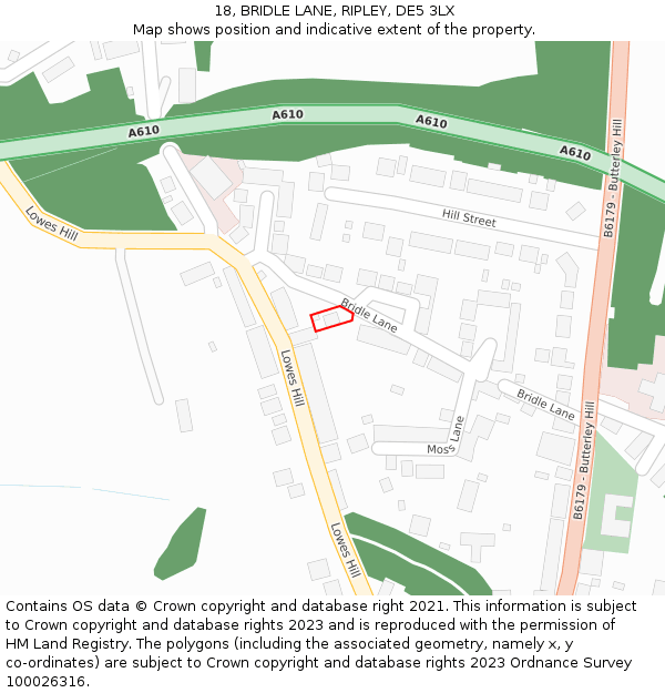 18, BRIDLE LANE, RIPLEY, DE5 3LX: Location map and indicative extent of plot