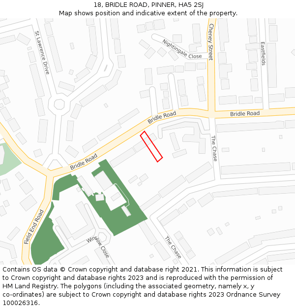 18, BRIDLE ROAD, PINNER, HA5 2SJ: Location map and indicative extent of plot