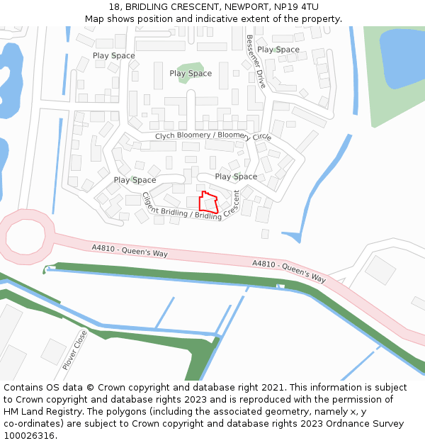 18, BRIDLING CRESCENT, NEWPORT, NP19 4TU: Location map and indicative extent of plot