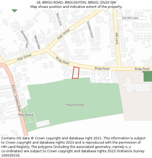 18, BRIGG ROAD, BROUGHTON, BRIGG, DN20 0JW: Location map and indicative extent of plot