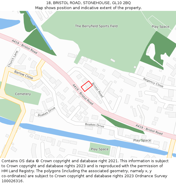 18, BRISTOL ROAD, STONEHOUSE, GL10 2BQ: Location map and indicative extent of plot