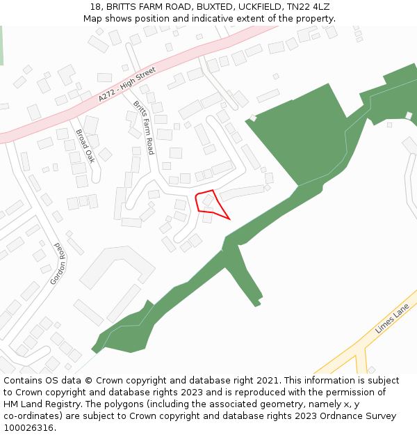 18, BRITTS FARM ROAD, BUXTED, UCKFIELD, TN22 4LZ: Location map and indicative extent of plot