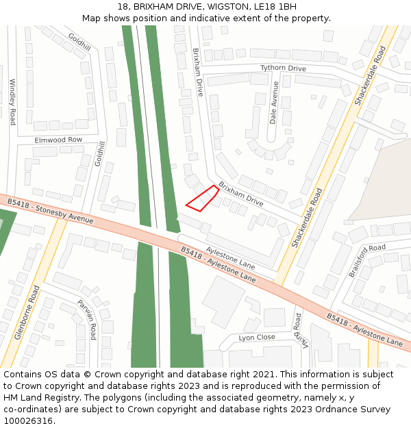 18, BRIXHAM DRIVE, WIGSTON, LE18 1BH: Location map and indicative extent of plot